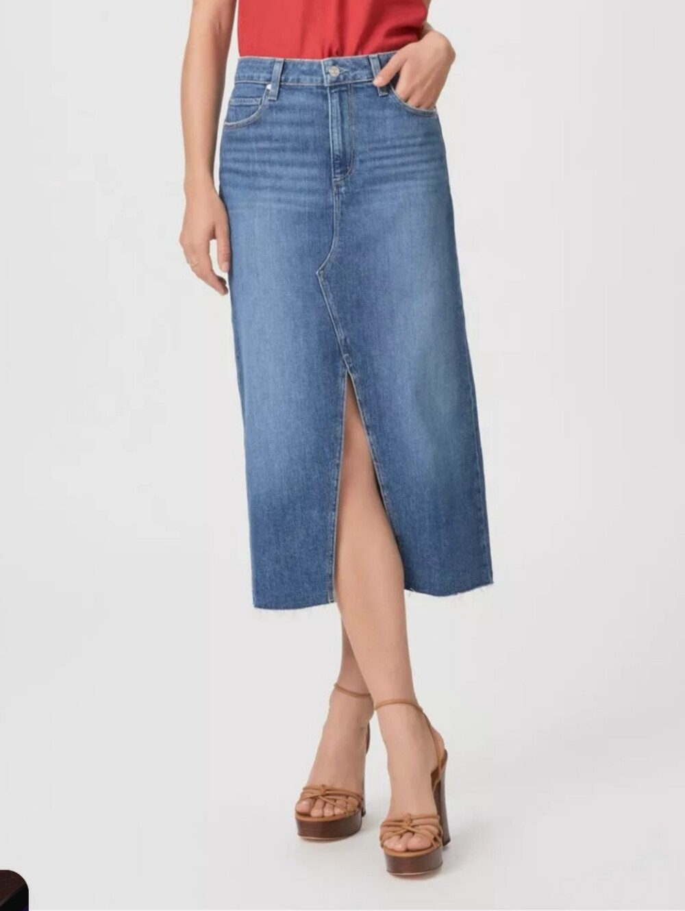NWT Paige Meadow Midi Skirt Front Slit Sedna Distressed Women's Size 29